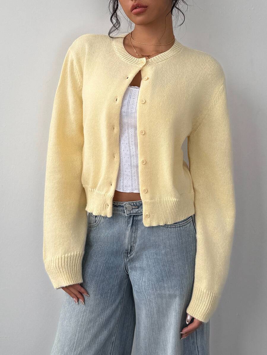 Elowen Round Neck Cropped Cardigan - Apricot