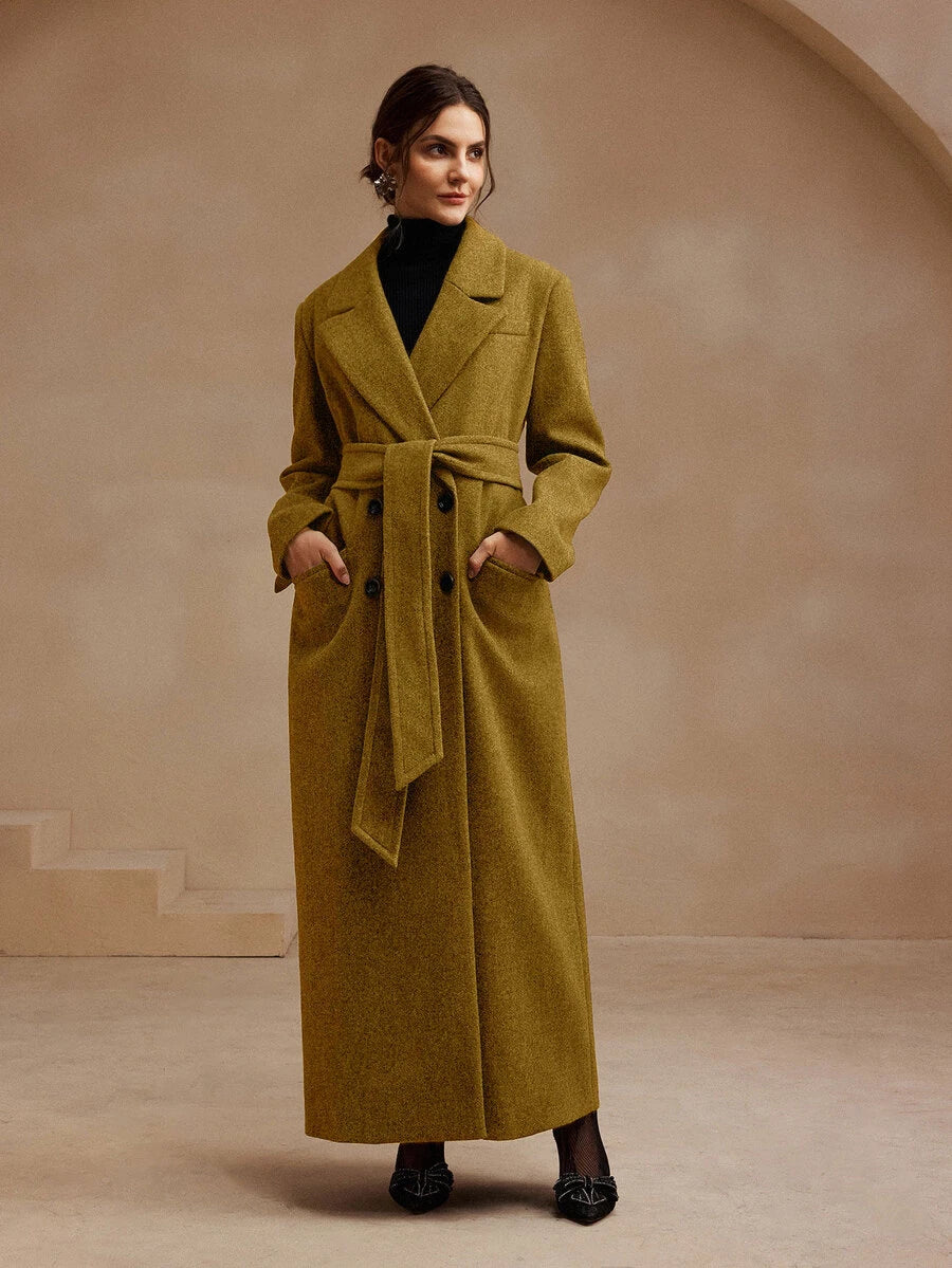 Heidelberg Belted Double Breasted Long Wrap Coat with Pockets