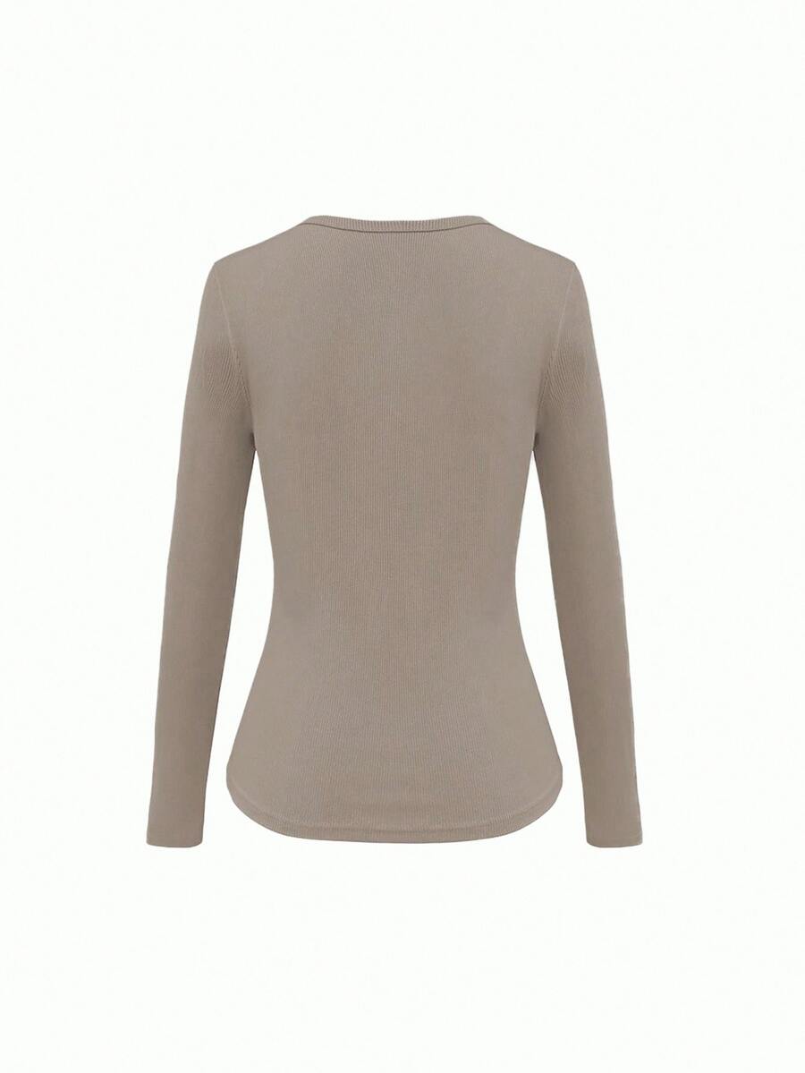 Siena Deep V Neck Ribbed Knit Long Sleeve Fitted Top
