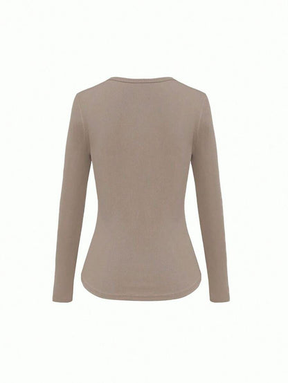 Siena Deep V Neck Ribbed Knit Long Sleeve Fitted Top