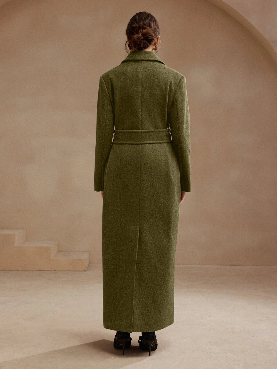 Heidelberg Belted Double Breasted Long Wrap Coat with Pockets