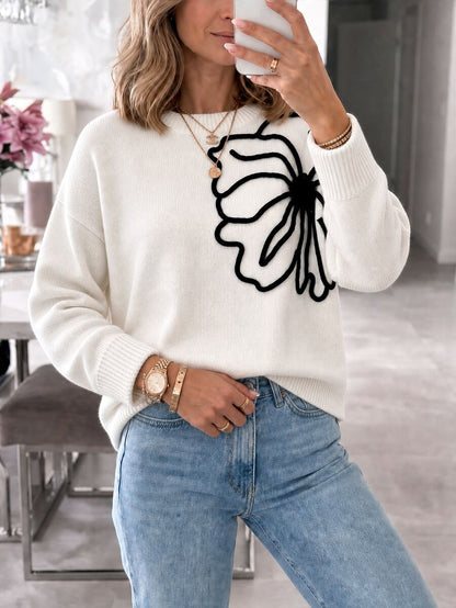 Audrey Striped Drop Shoulder Pullover Sweater - Apricot