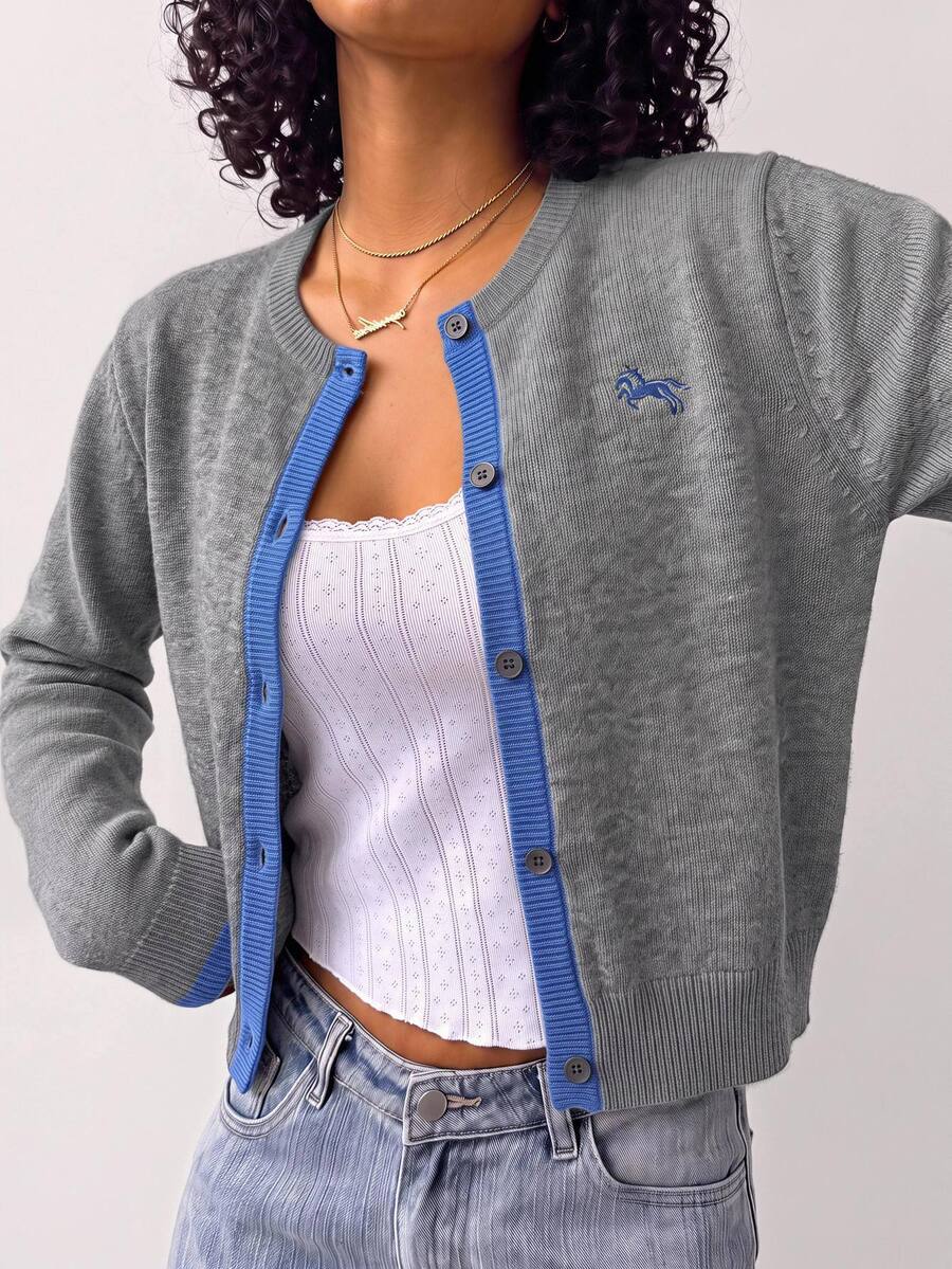 Elowen Round Neck Cropped Cardigan - Green