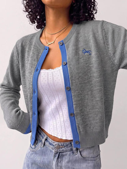 Elowen Round Neck Cropped Cardigan - Green