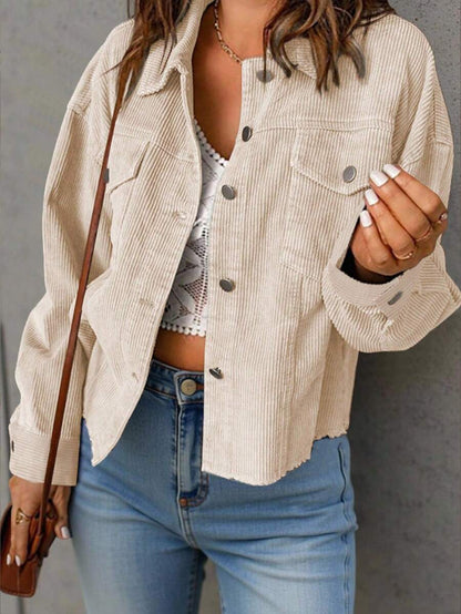 Montreux Corduroy Cropped Button Front Shacket Jacket - Apricot