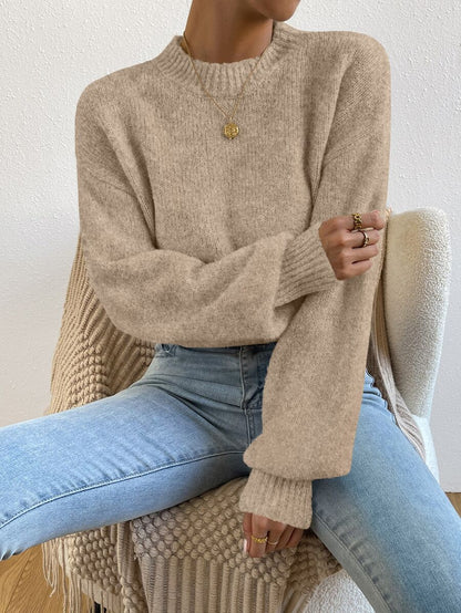 Viola Relaxed Mock Neck Sweater with Drop Shoulders - Camel