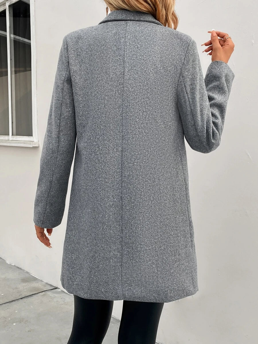 Aveline Double-Breasted Lapel Coat with Tailored Thigh-Length Cut - Dusty Pink