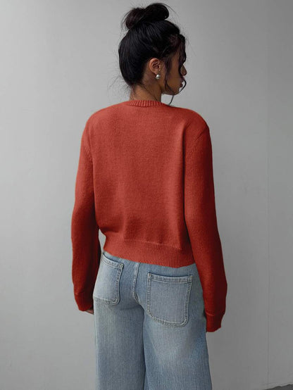 Elowen Round Neck Cropped Cardigan - Burgundy