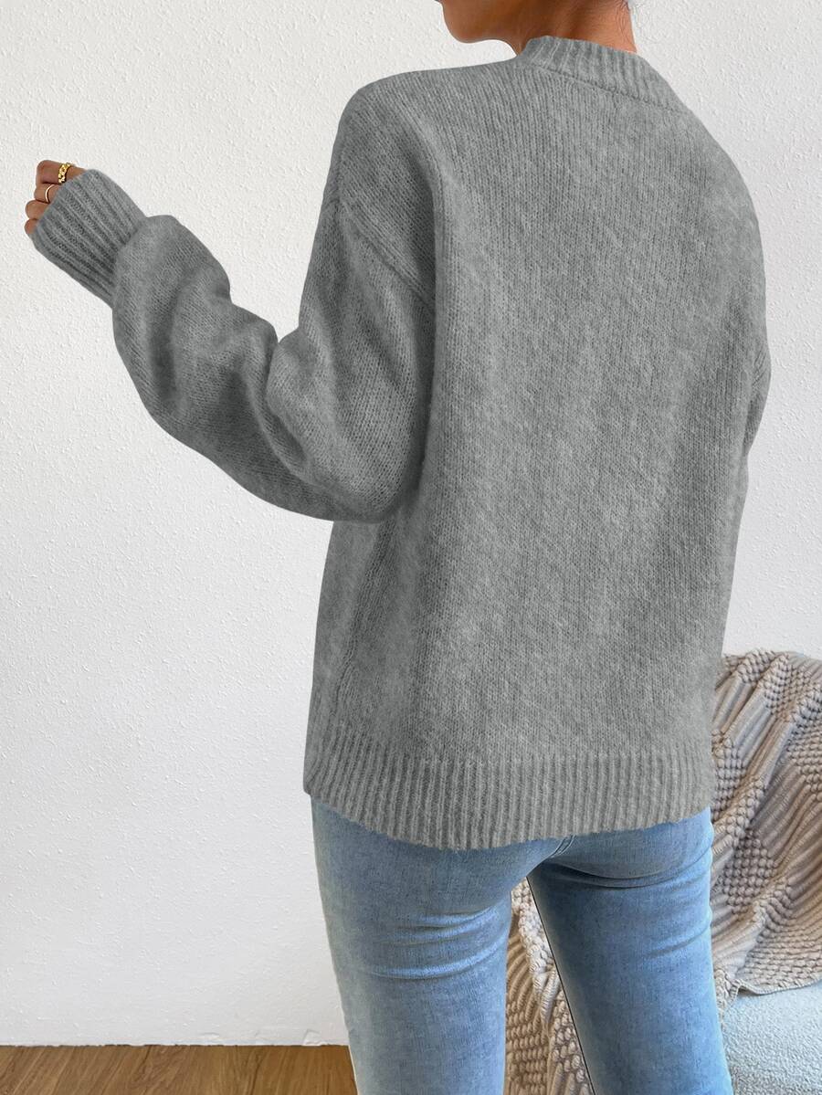 Viola Relaxed Mock Neck Sweater with Drop Shoulders - Charcoal Grey