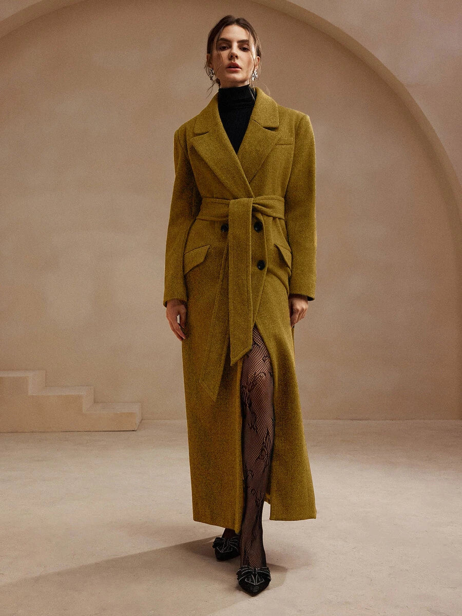 Heidelberg Belted Double Breasted Long Wrap Coat with Pockets