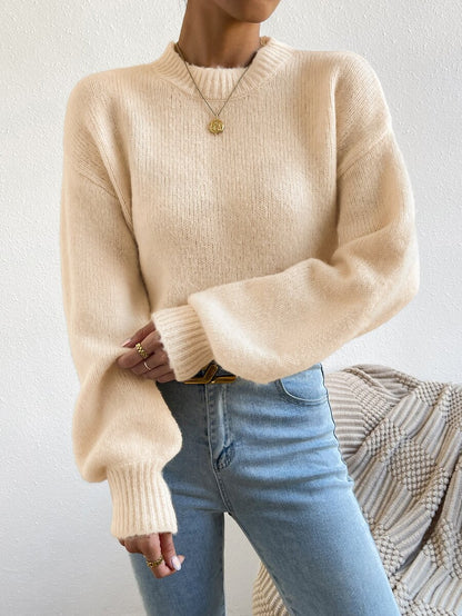 Viola Relaxed Mock Neck Sweater with Drop Shoulders - Cream