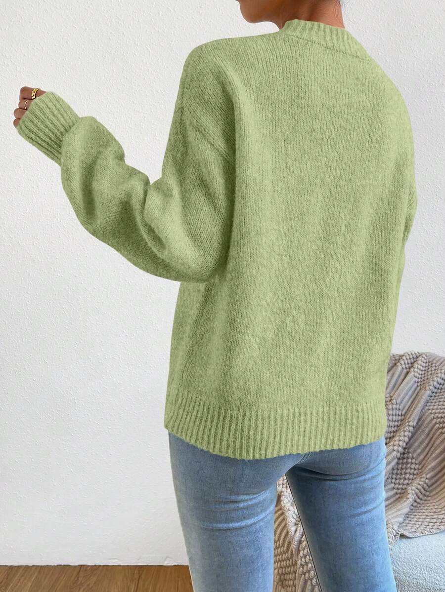 Viola Relaxed Mock Neck Sweater with Drop Shoulders - Sage Green