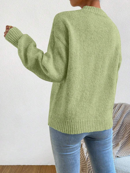 Viola Relaxed Mock Neck Sweater with Drop Shoulders - Sage Green
