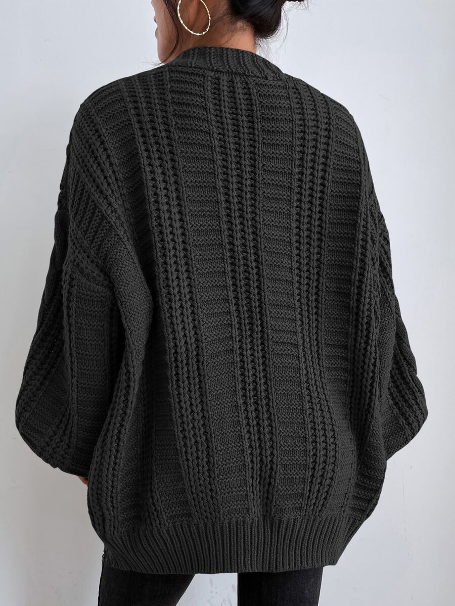 Adelaide Cable Knit Bishop Sleeve Cardigan - Black
