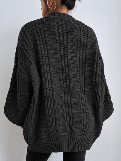 Adelaide Cable Knit Bishop Sleeve Cardigan - Black