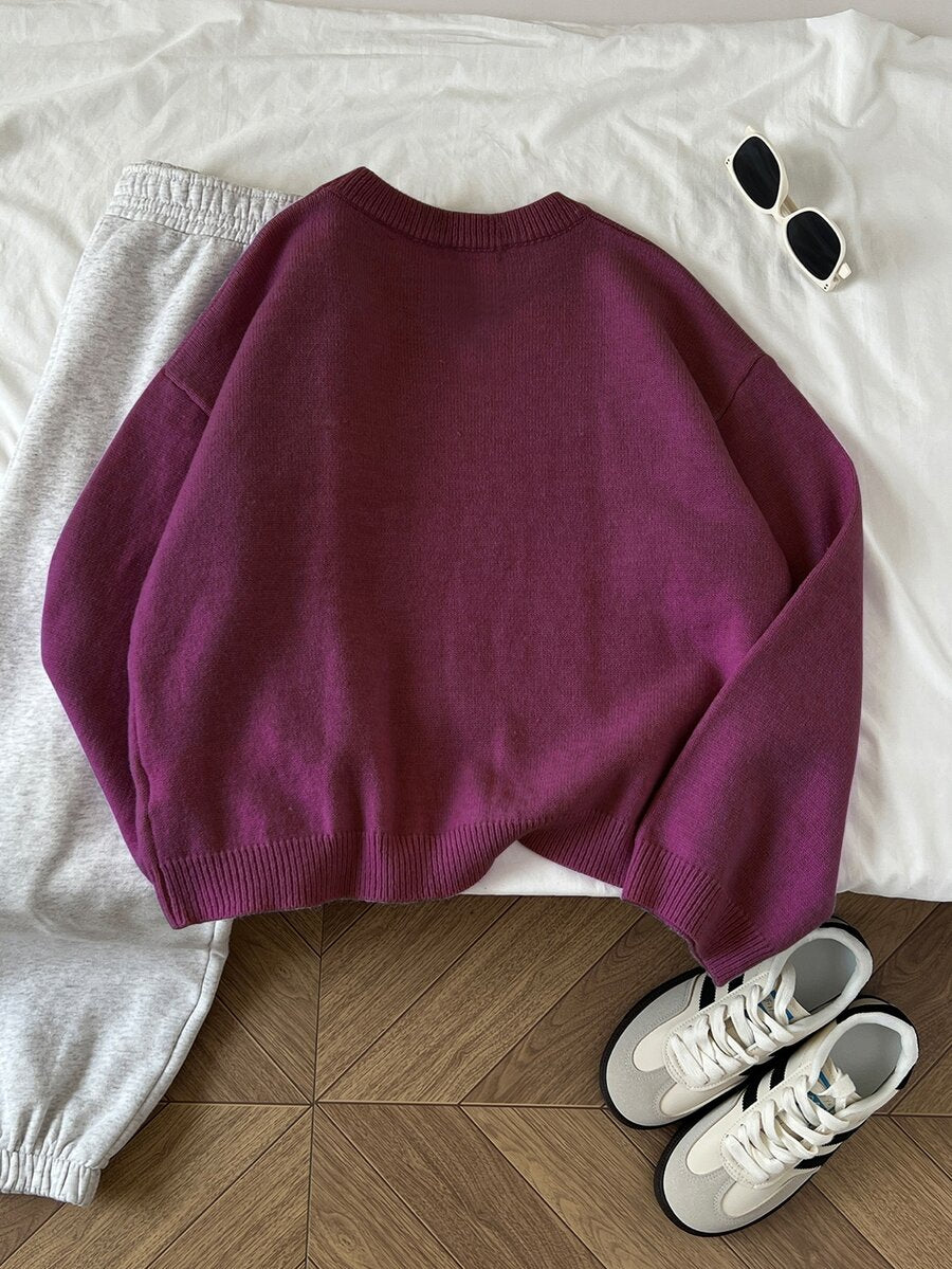 Women's Oversized Crew Neck Pullover Sweater, Relaxed Knit Sweater for Fall Winter - Teal Blue