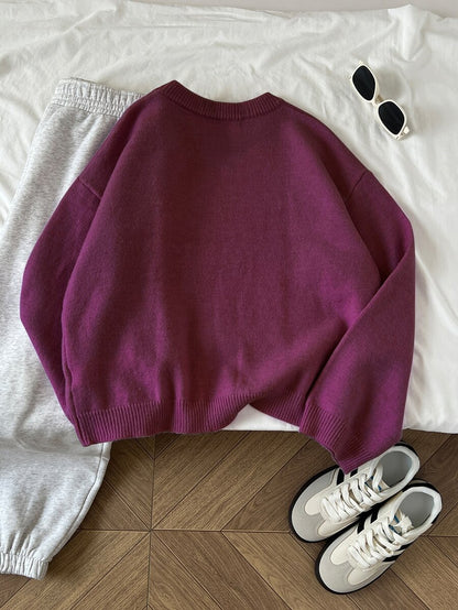 Women's Oversized Crew Neck Pullover Sweater, Relaxed Knit Sweater for Fall Winter - Teal Blue