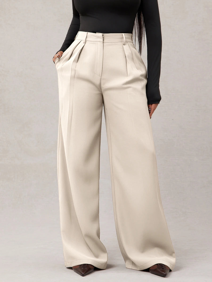 Bernadette High Waisted Wide Leg Tailored Trousers - Apricot