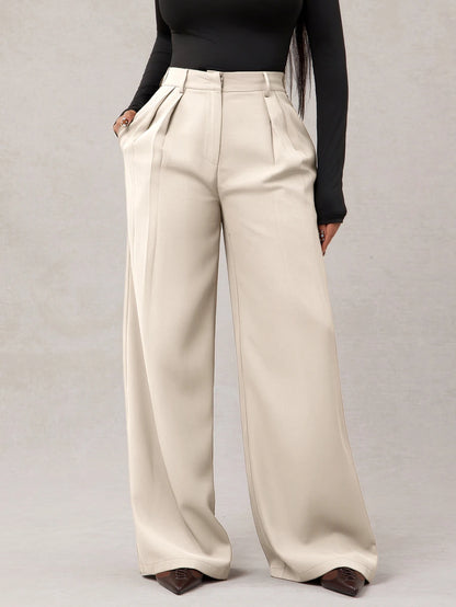 Bernadette High Waisted Wide Leg Tailored Trousers - Apricot
