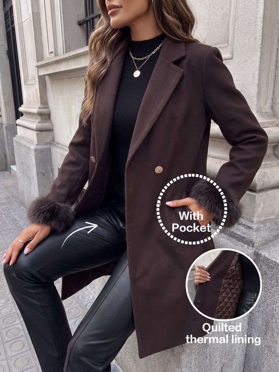 Aveline Double-Breasted Lapel Coat with Tailored Thigh-Length Cut - Dusty Blue