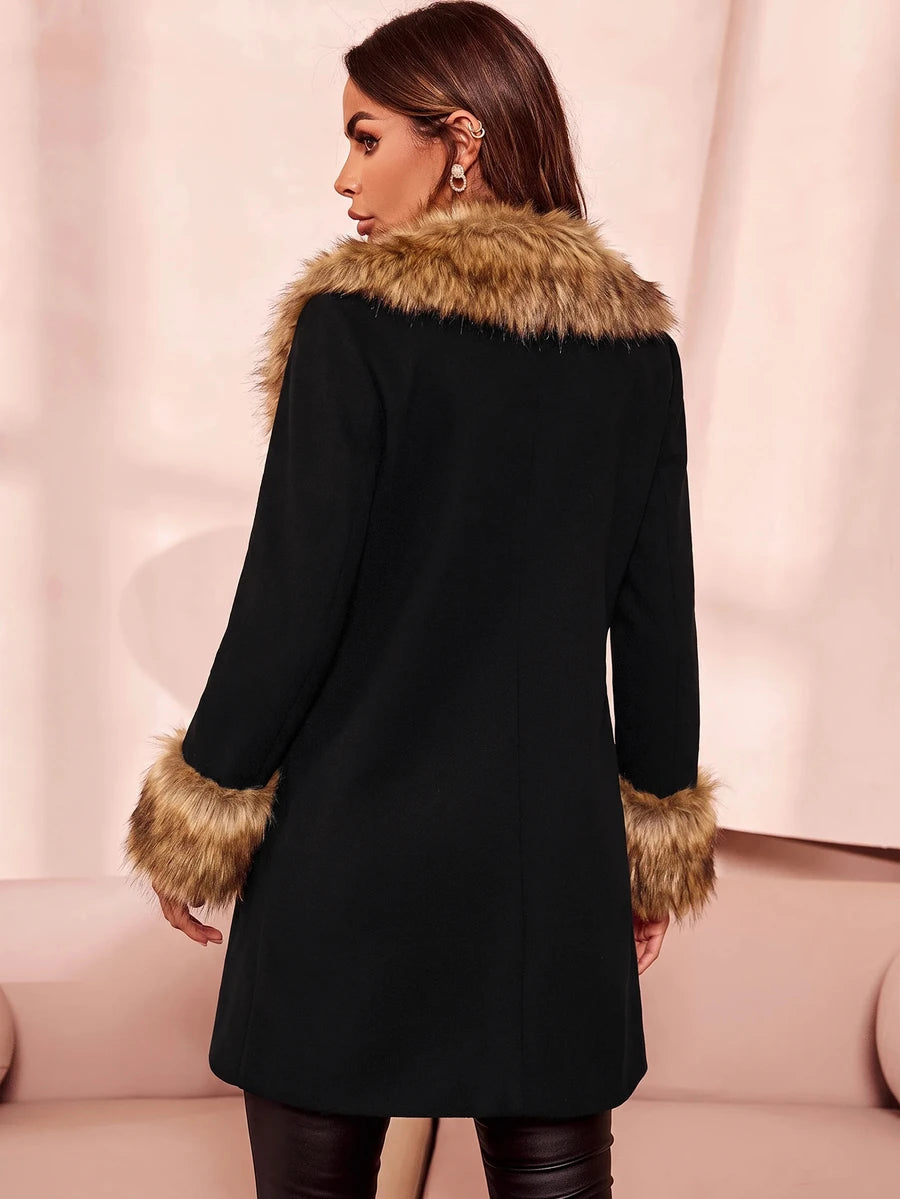 Aveline Double-Breasted Lapel Coat with Tailored Thigh-Length Cut - Dusty Blue