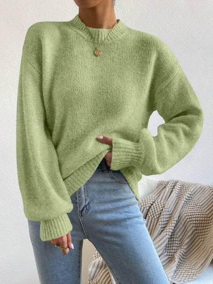 Viola Relaxed Mock Neck Sweater with Drop Shoulders - Sage Green