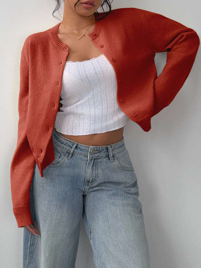 Elowen Round Neck Cropped Cardigan - Burgundy