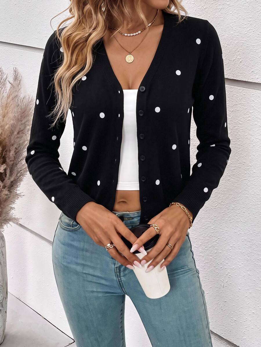 Georgiana Slim Ribbed V-Neck Button Front Knit Cardigan - Black Pearl Embellished