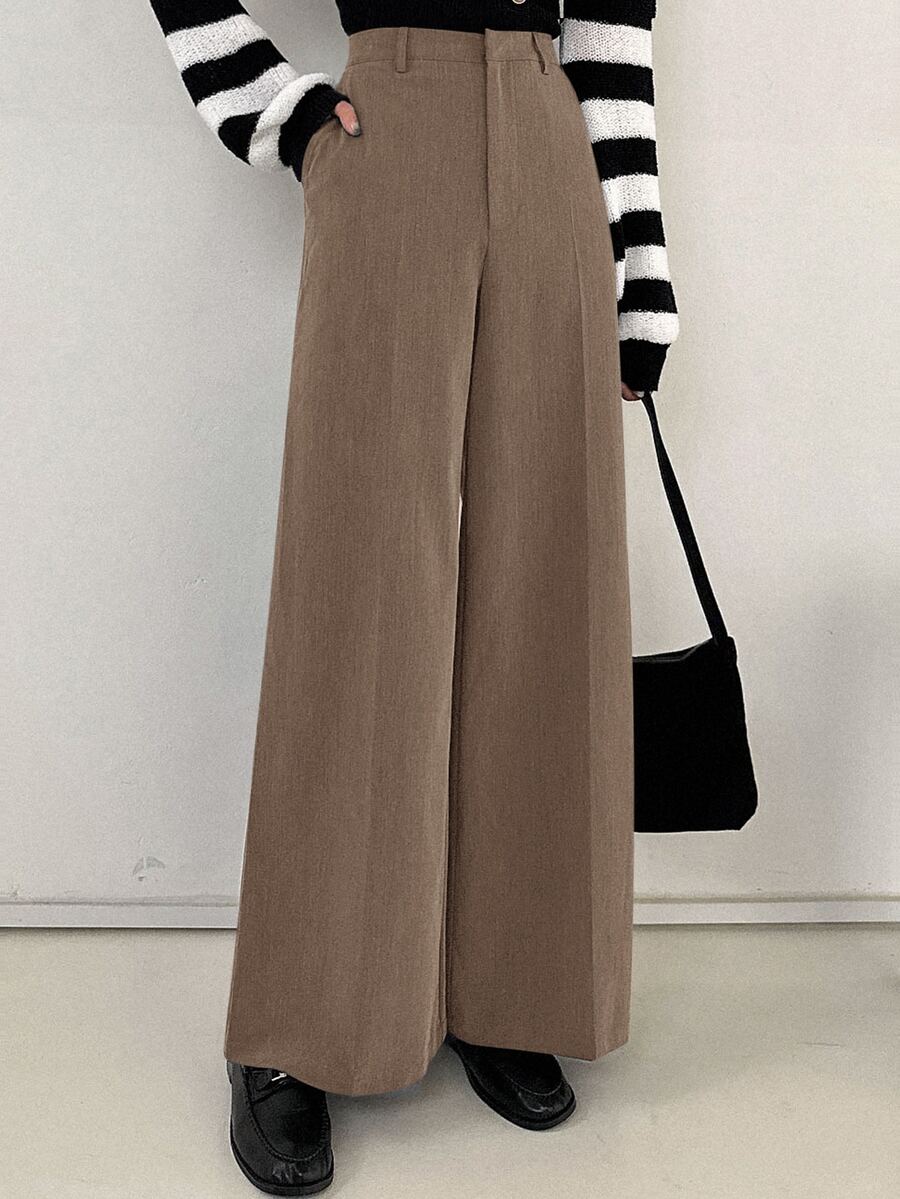 Women's Wide Leg Tailored Trousers, High Waisted Stretch Dress Pants for Work Office - Light Grey