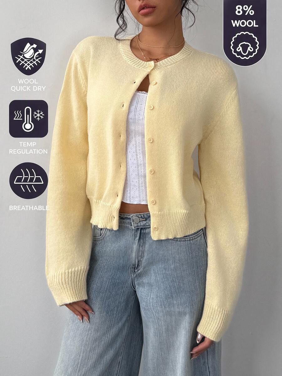 Elowen Round Neck Cropped Cardigan - Apricot
