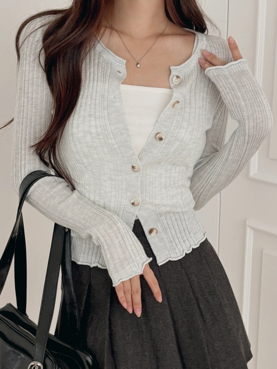 Women's Fitted V-Neck Button Front Cardigan, Twist Knit Sweater for Work and Fall - Navy Blue