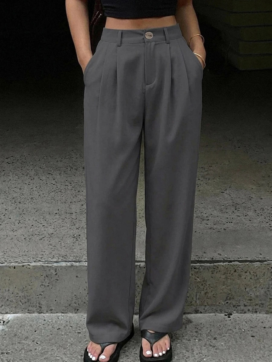Delft High Waist Pleated Straight Leg Trousers