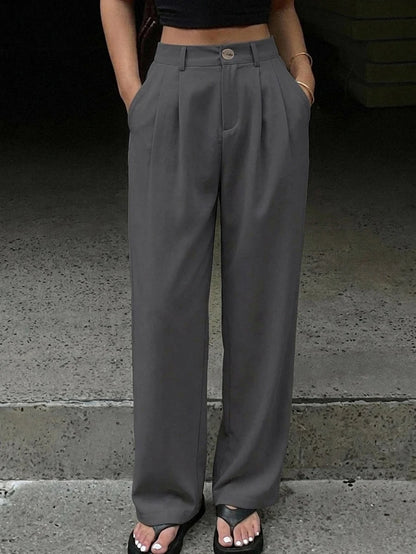 Delft High Waist Pleated Straight Leg Trousers
