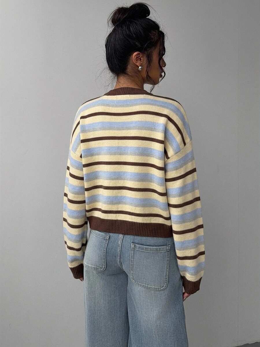 Elowen Round Neck Cropped Cardigan - Brown