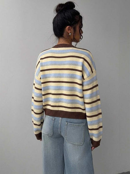 Elowen Round Neck Cropped Cardigan - Brown