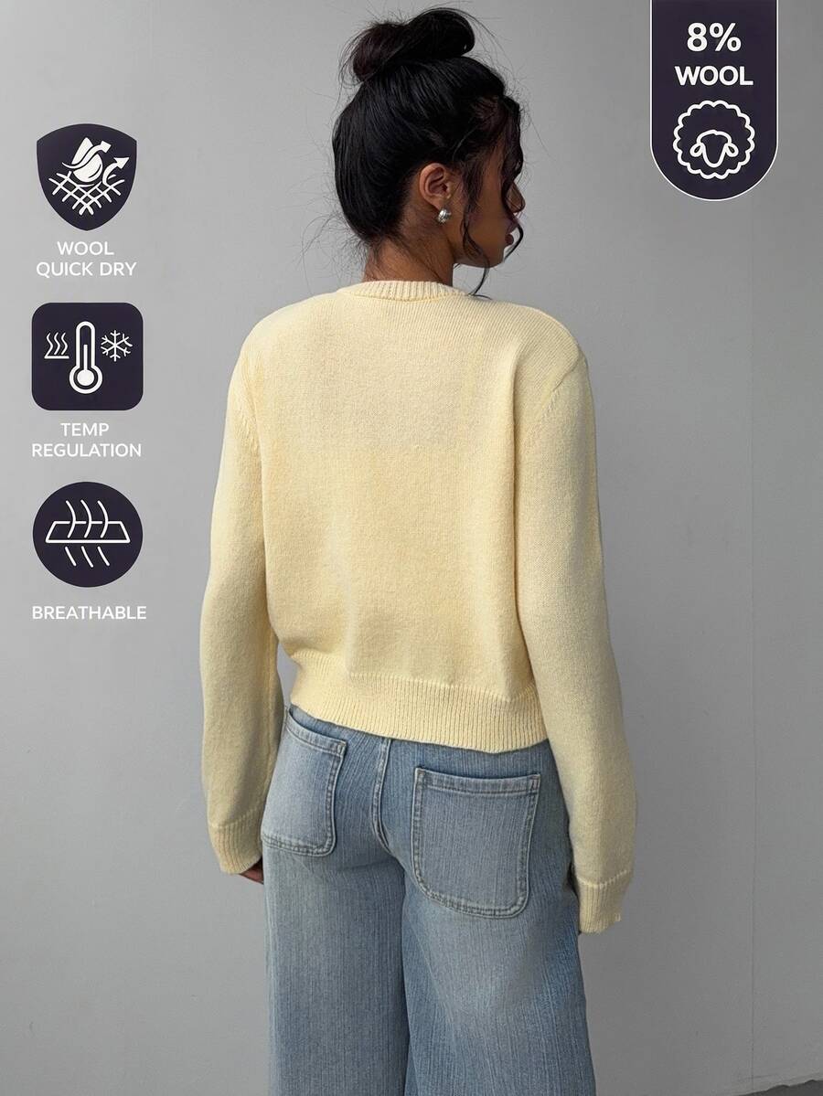 Elowen Round Neck Cropped Cardigan - Apricot