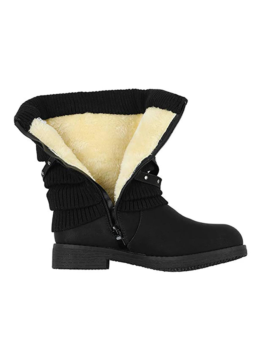 Women's Black Comfortable And Warm Fashion Casual Mid Calf  Faux Furry Outdoor Indoor Commuter Christmas Winter Snow Boots Mensa