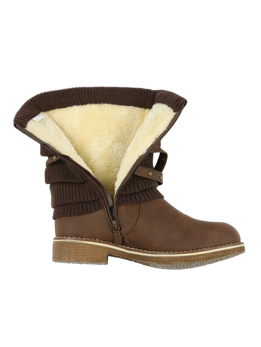 Women's Black Comfortable And Warm Fashion Casual Mid Calf  Faux Furry Outdoor Indoor Commuter Christmas Winter Snow Boots Mensa