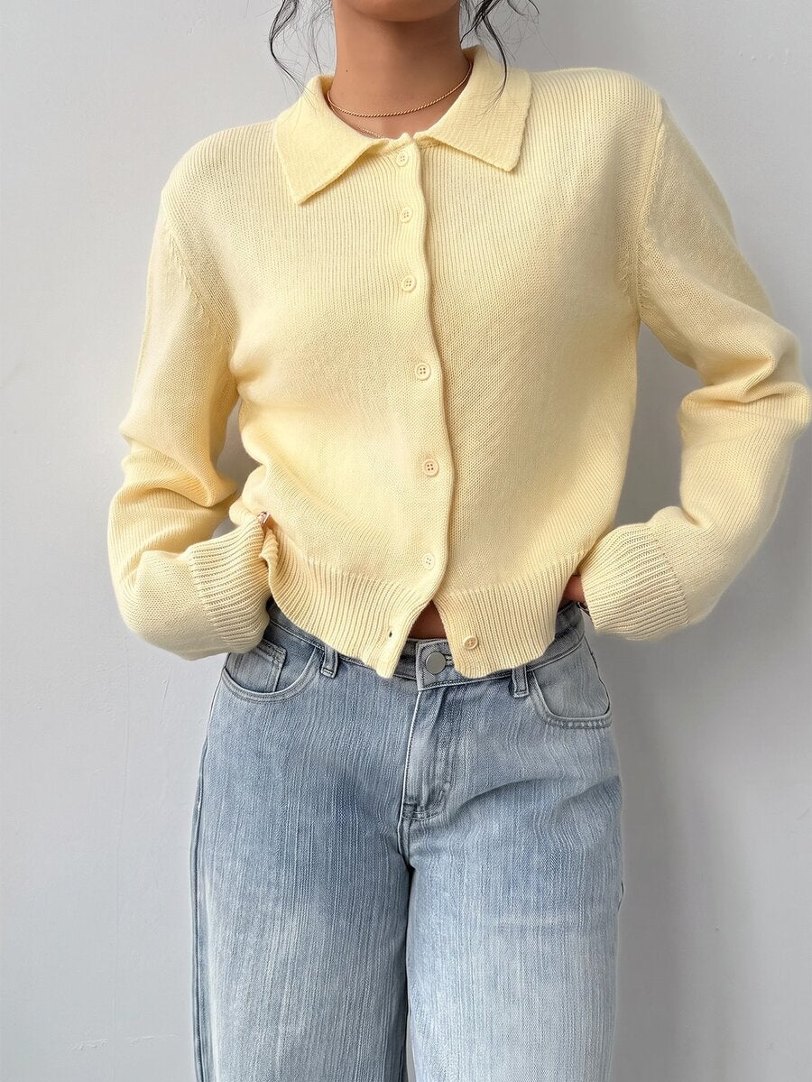 Elowen Round Neck Cropped Cardigan - Apricot