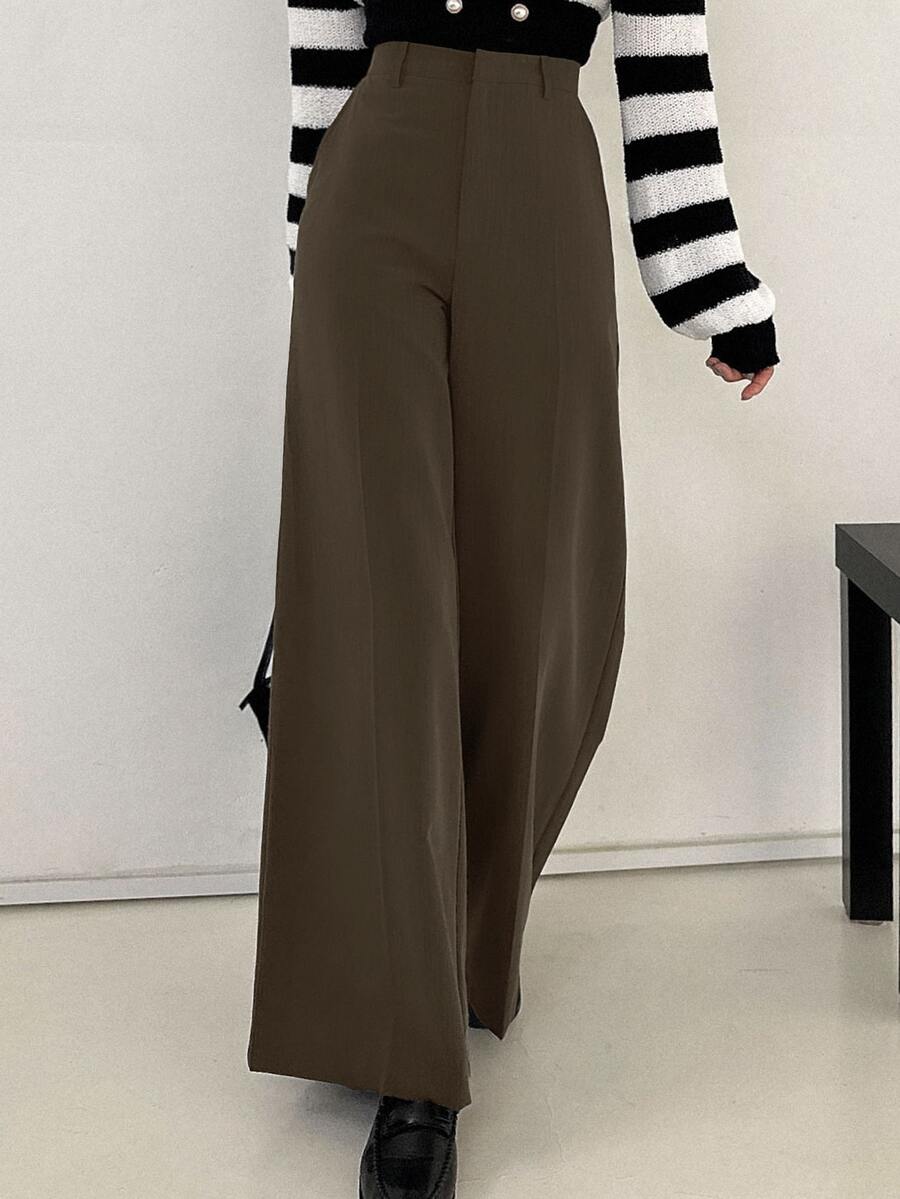 Women's Wide Leg Tailored Trousers, High Waisted Stretch Dress Pants for Work Office - Light Grey