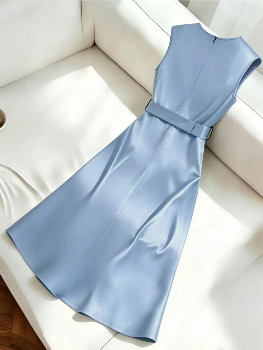 Women's Satin V-Neck Midi Dress, Fitted Silky Dress for Wedding Guest and Evening - Baby Pink