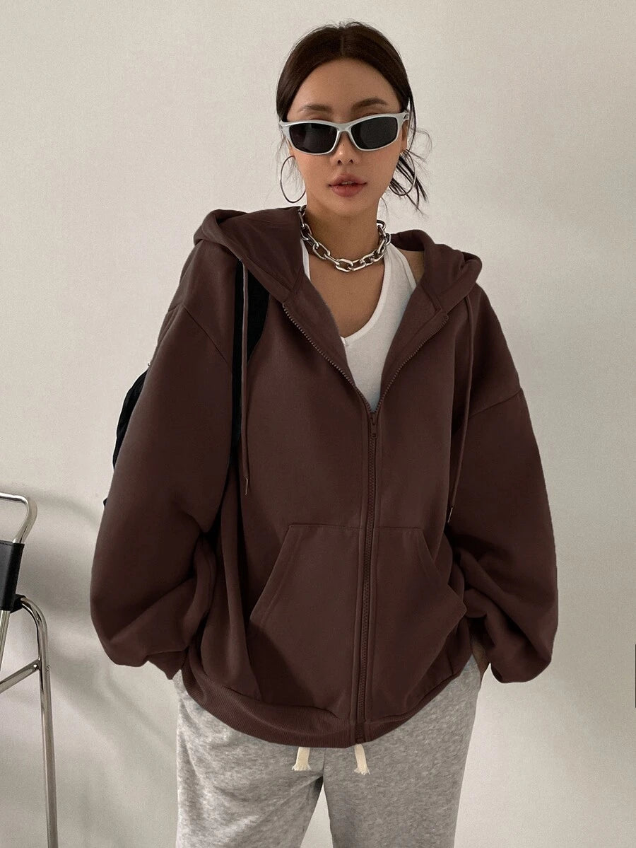 Eleanor Thermal Lined Zip Drawstring Hoodie - Blue