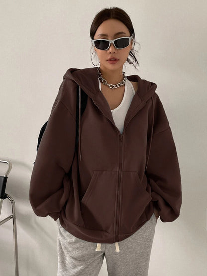 Eleanor Thermal Lined Zip Drawstring Hoodie - Blue