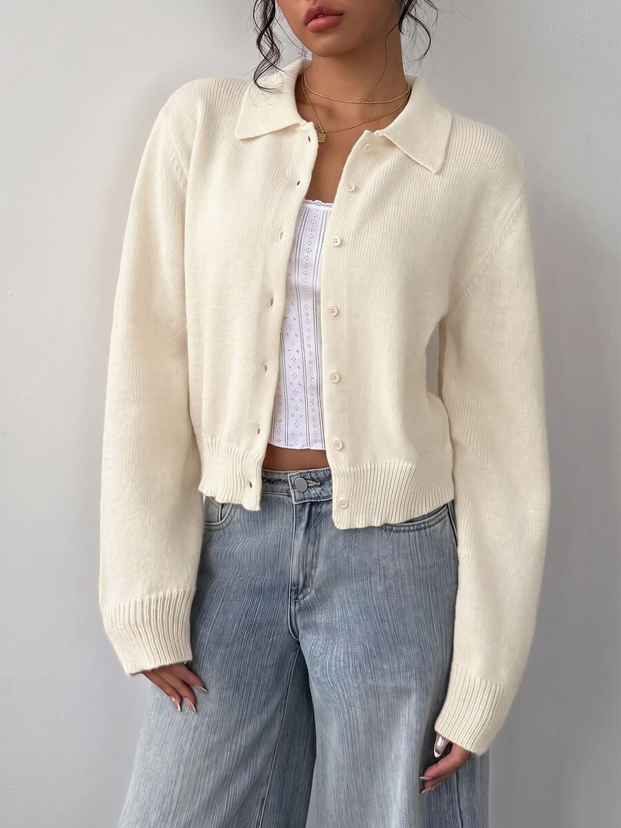 Elowen Round Neck Cropped Cardigan - Apricot