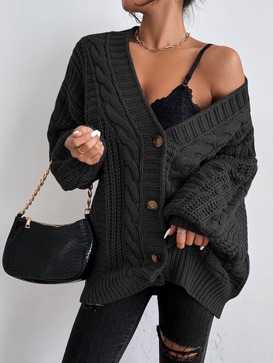 Adelaide Cable Knit Bishop Sleeve Cardigan - Burgundy