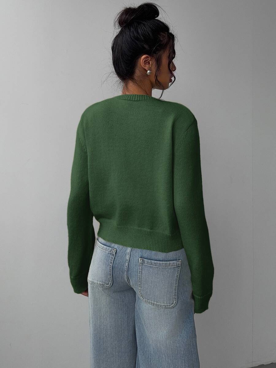 Elowen Round Neck Cropped Cardigan - Green