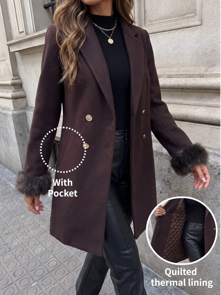 Aveline Double-Breasted Lapel Coat with Tailored Thigh-Length Cut - Dusty Pink