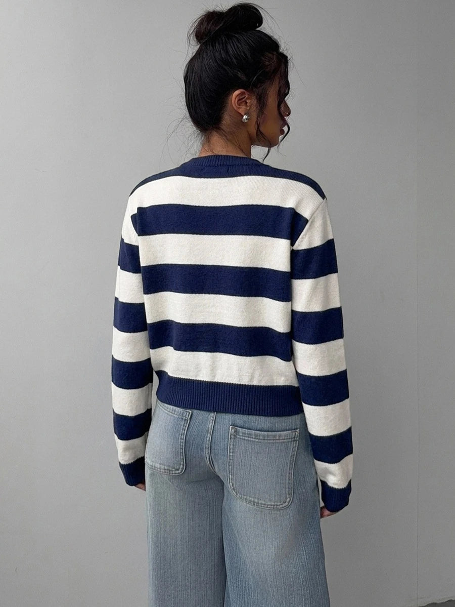 Elowen Round Neck Cropped Cardigan - Brown