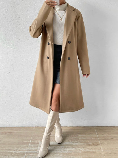 Victoria Classic Double-Breasted Longline Tailored Overcoat - Khaki