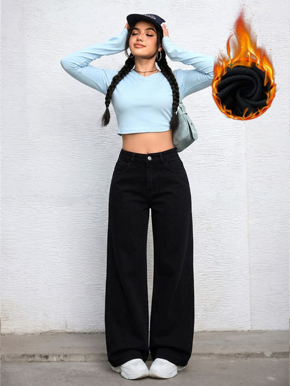 Ravenna High Waisted Wide Leg Baggy Jeans with Pockets